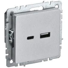 BRITE Розетка USB A+C 18Вт РЮ11-1-БрА алюминий
