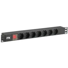 ITK PDU 7 розеток нем. ст, с LED выкл, 1U, без шнура, вх. С14
