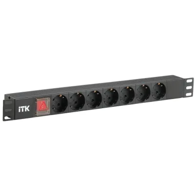 ITK PDU 7 розеток нем. ст, с LED выкл, 1U, без шнура, вх. С14