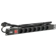 ITK PDU 7 розеток нем. ст, с LED выкл, 1U, шнур 2м вилка нем