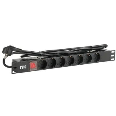 ITK PDU 7 розеток нем. ст, с LED выкл, 1U, шнур 2м вилка нем