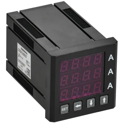 Амперметр цифровой щитовой трехфазный 48х48мм LED