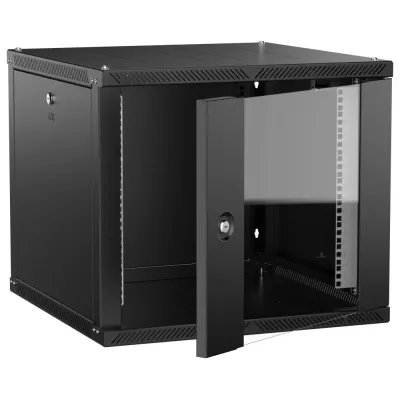LINEA W Шкаф настенный 9U 600х600мм дверь стекло черный 2.0