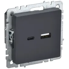 BRITE Розетка USB A+C 18Вт РЮ11-1-БрГ графит