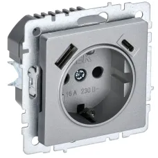 BRITE Розетка 1-местная с заземлением с защитными шторками 16А с USB A+C 18Вт РЮш11-1-БрА алюминий