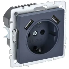 BRITE Розетка 1-местная с заземлением с защитными шторками 16А с USB A+A 5В 2,1А РЮш10-1-БрМ маренго