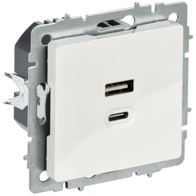 BRITE Розетка USB A+C 45Вт высокоскоростная зарядка РЮ11-2-БрБ белый