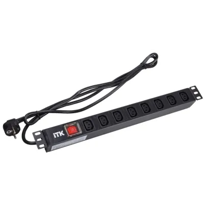 ITK PDU 8 розеток C13 с LED выкл, 1U, шнур 2м вилка нем.ст