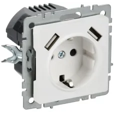 BRITE Розетка 1-местная с заземлением с защитными шторками 16А с USB A+A 5В 2,1А РЮш10-1-БрАБ арктический белый