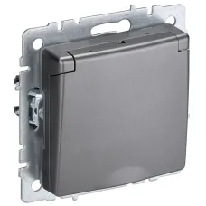 BRITE Розетка 1-местная с заземлением с защитными шторками и крышкой 16А IP44 РСбш10-3-44-БрС сталь