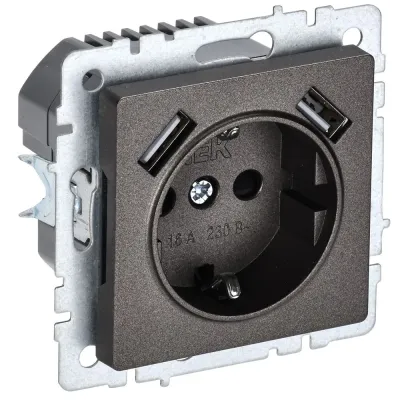 BRITE Розетка 1-местная с заземлением с защитными шторками 16А с USB A+A 5В 2,1А РЮш10-1-БрТБ темная бронза