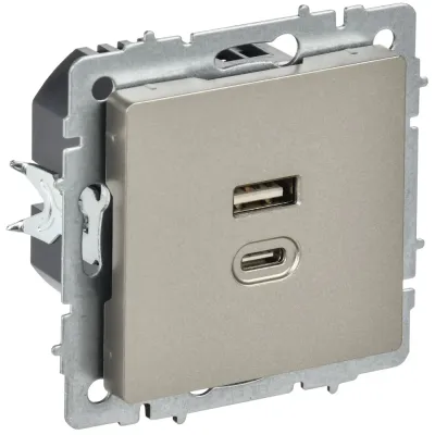 BRITE Розетка USB A+C 45Вт высокоскоростная зарядка РЮ11-2-БрШ шампань