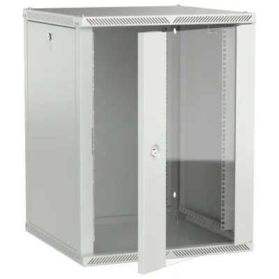 LINEA W Шкаф настенный 15U 600х600мм дверь стекло серый 2.0