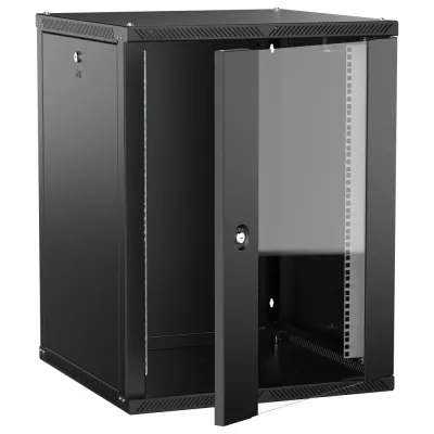 LINEA W Шкаф настенный 15U 600х600мм дверь стекло черный 2.0