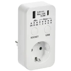 РТЭ-4 Розетка-таймер электронный с USB A+C 15мин-8ч 16А IP20 белый