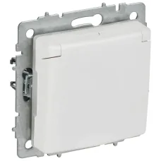 BRITE Розетка 1-местная с заземлением с защитными шторками и крышкой 16А IP44 РСбш10-3-44-БрАБ арктический белый