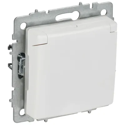 BRITE Розетка 1-местная с заземлением с защитными шторками и крышкой 16А IP44 РСбш10-3-44-БрАБ арктический белый