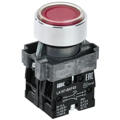 Кнопка управления LA167-BAF45 d=22мм 1NO+1NC красная IEK