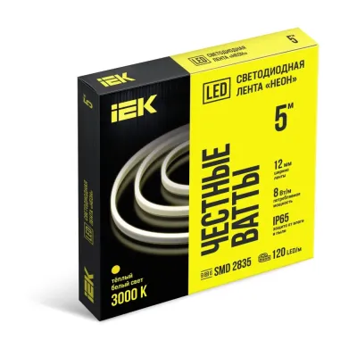 Лента светодиодная ''неон'' 5м SMD2835 120LED/м 8Вт/м IP65 12мм 24В теплый белый