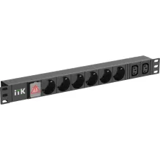 PDU 6 розеток немецкий стандарт + 2 С13 c LED выключателем 1U вход С14 без кабеля алюминиевый профиль