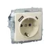 BRITE Розетка 1-местная с заземлением с защитными шторками 16А с USB A+C 18Вт РЮш11-1-БрКр бежевый
