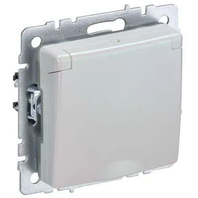 BRITE Розетка 1-местная с заземлением с защитными шторками и крышкой 16А IP44 РСбш10-3-44-БрЖ жемчуг