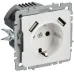 BRITE Розетка 1-местная с заземлением с защитными шторками 16А с USB A+A 5В 3,1А РЮш10-2-БрАБ арктический белый