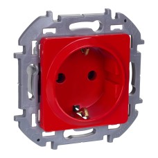 Розетка 1-местная с заземлением с защитными шторками 16А красный INSPIRIA