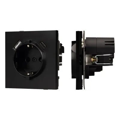 Механизм розетки с USB зарядкой SCT-TENDO-MUAC-PL-BK 230V, 16A, Чёрный, 1 пост
