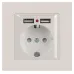 Розетка Intro Accent 6-410-06 , P+E Schuko со шторками, 16А-250В + 2хUSB, IP20, СУ, перламутр