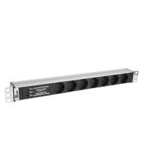 Блок розеток Rem-10 без шнура с фил. и инд., 7 Sсhuko, вход IEC 60320 C14, 10A, алюм., 19''