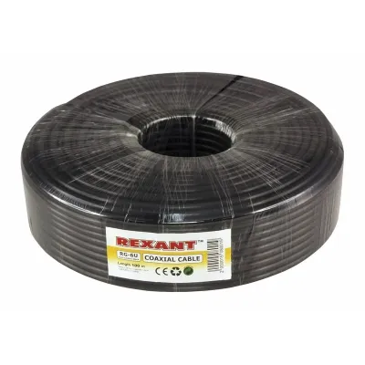 Кабель коаксиальный RG-6U+Cu 75 Ом Cu/Al/Cu 64% OUT черный 100 м