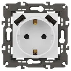 Розетка ЭРА Elegance 14-4109-01М 2P+E 16A-250В, штор. с 2xUSB 5В-3А, белый матовый
