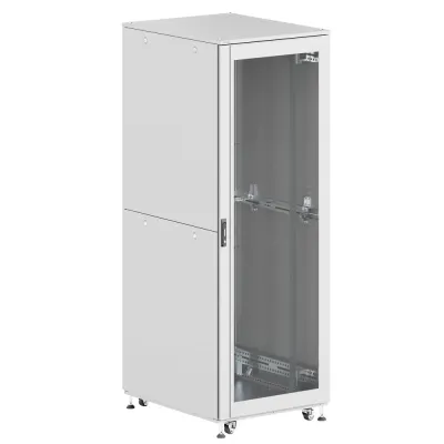 Шкаф напольный разобранный 19'' IT-CQE-N 42U 800x800 мм, крыша с вырубкой, дверь стекло и двойная сплошная металл, двойные боковые панели, серый RAL7035