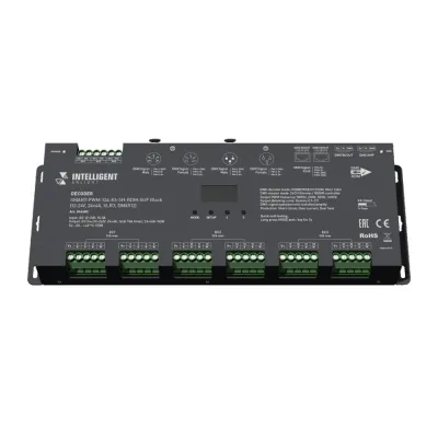 Декодер INTELLIGENT SMART-PWM-124-83-SH-RDM-SUF Black (12-24V, 24x4A, XLR3, DMX512) (ARL, IP20, Металл, 5 лет)