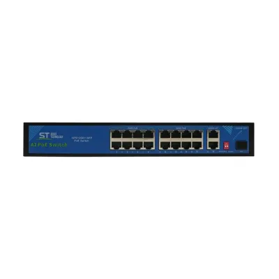 Коммутатор неуправляемый 16x100Мбит/с (RJ45 с PoE), 2x1Гбит/с (RJ45) + 1x1Гбит/с (SFP) 250Вт