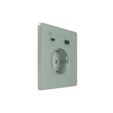 Розетка С/У с ЗК и зар.устр.USB А+С 20Вт (250В, 16А, защит.шторки), Таежное утро , Systeme Infinity