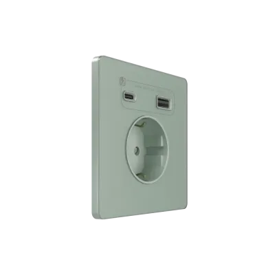 Розетка С/У с ЗК и зар.устр.USB А+С 20Вт (250В, 16А, защит.шторки), Таежное утро , Systeme Infinity