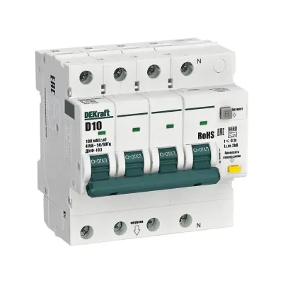 Выключатель автоматический дифференциальный 3P+N 10А 100мА AC х-ка D ДИФ-103 6кА