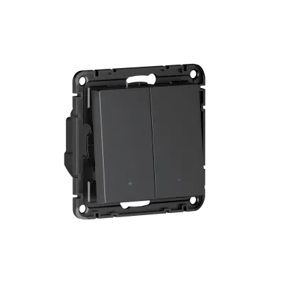 ATLASDESIGN SMART ВЫКЛЮЧАТЕЛЬ 2-клавишный с опциональной нейтралью., Zigbee, сх.1, L(N), 10А, мех., КАРБОН
