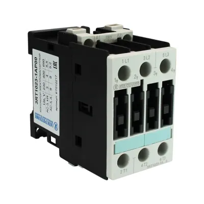 Контактор электромагнитный 3RT1023-1AP00, 3-пол., 9A, AC-3, 4кВт/400V, 230V AC, 50Гц, типоразмер S0, винтовые клеммы, IP20