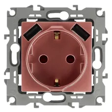 12-4109-14 ЭРА Розетка 2P+E 16A-250В, штор. с 2xUSB 5В-3А, Эра12, медь (10/100/2000)
