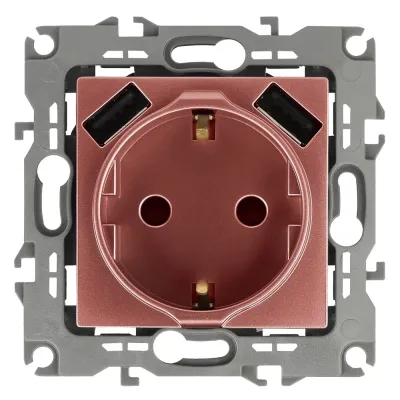 12-4109-14 ЭРА Розетка 2P+E 16A-250В, штор. с 2xUSB 5В-3А, Эра12, медь (10/100/2000)