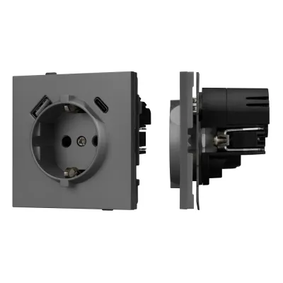 Механизм розетки с USB зарядкой SCT-TENDO-MUAC-SFPL-GR 230V, 16A, Серый, 1 пост