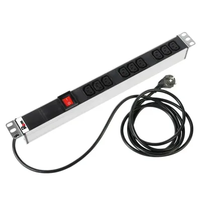 Блок розеток Rem-16 с выкл., 9 IEC 60320 C13, 16 A, алюм., 19', шнур 3 м
