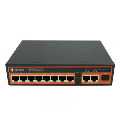 Коммутатор неуправляемый промышленный 8x100Мбит/с (RJ45 с PoE+), 2x1Гбит/с (RJ45) + 1x1Гбит/с (SFP) 120Вт