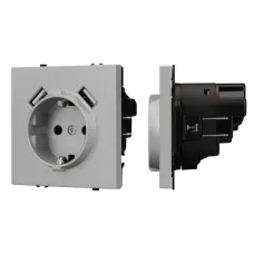 Розетка с заземляющим контактом со шторками с USB NOBE тип А+А 250 В, 16 A SCT-MUAA-SFPL-IS софт-тач никель 1 пост