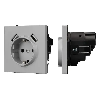 Механизм розетки с USB зарядкой SCT-NOBE-MUAA-SFPL-IS, 230V, 16A, никель