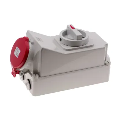 Розетка настенная с выключателем и механической блокировкой 32A/400V/3P+N+E/IP44