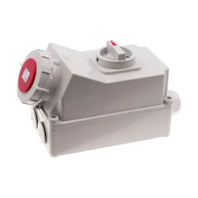 Розетка настенная с выключателем и механической блокировкой 63A/400V/3P+E/IP67